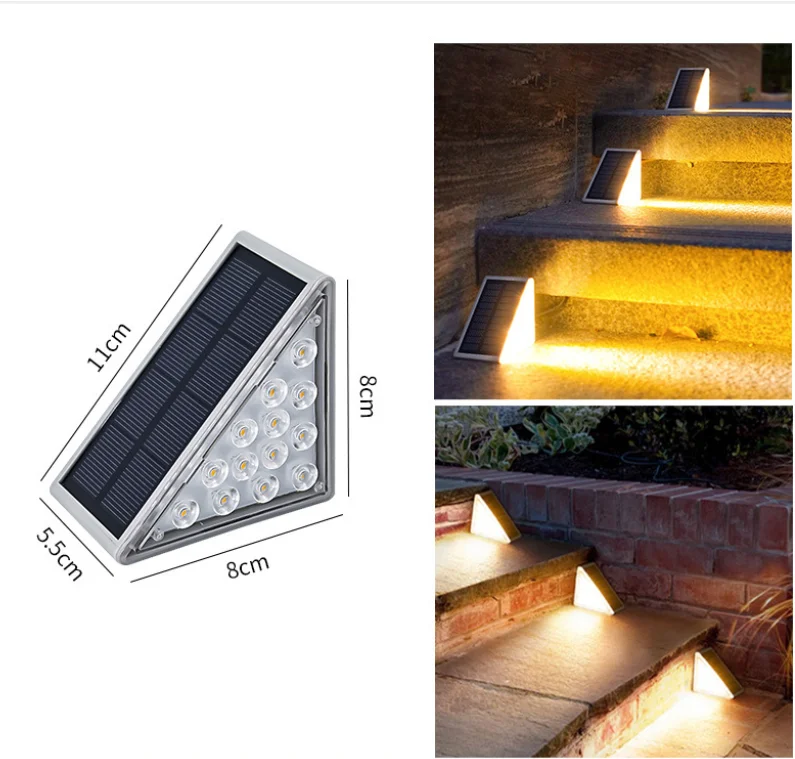 Imagem -05 - Luz Solar Exterior Triangular Impermeável da Escadaria Anti-roubo Luz Decorativa da Trilha do Jardim 1pc