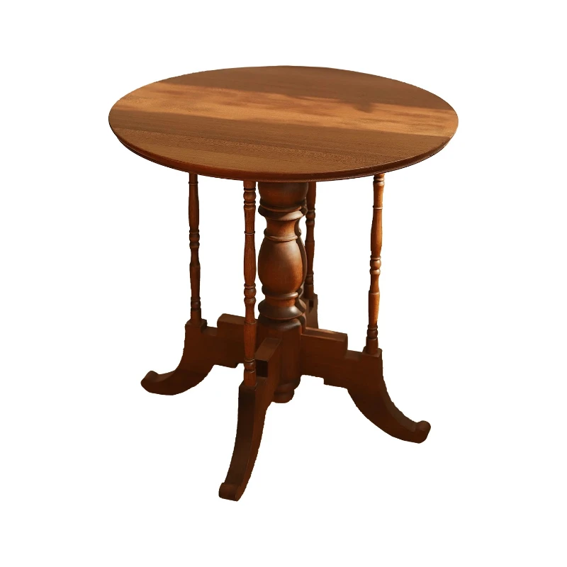 

French medieval style teak solid wood dining table round table household entrance table retro round old