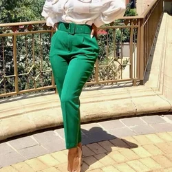 Fashion Blazer Pants with Belt Women Solid Colors High Waist Pencil Pants Formal Suit Trousers Office All Match Plus Size Pants