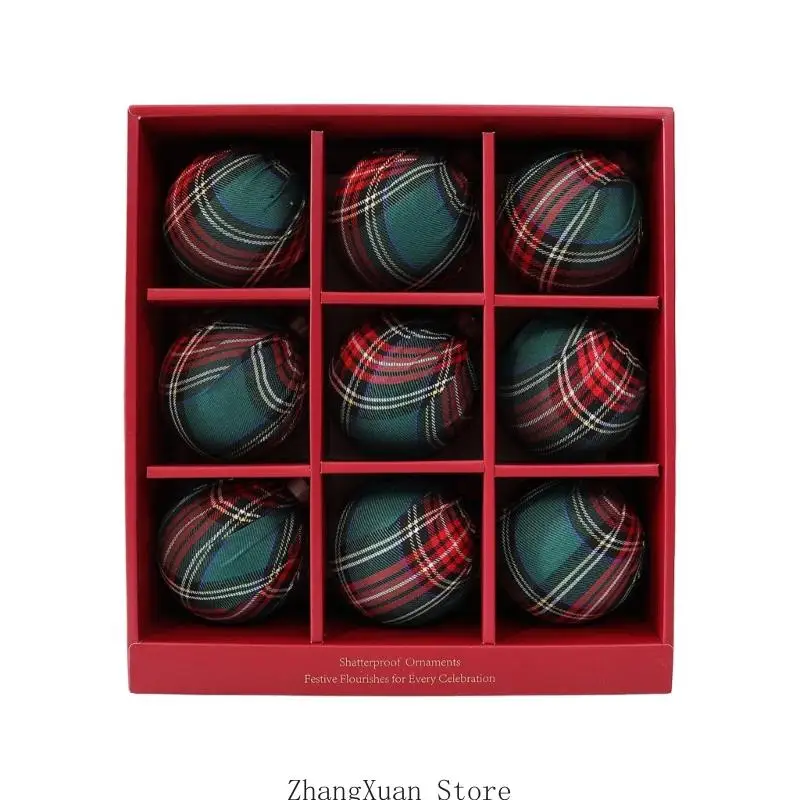 9 Stück karierte Ornamentkugeln für Weihnachtsbaum und Kranzpräsentation 3XUF – Detail 5