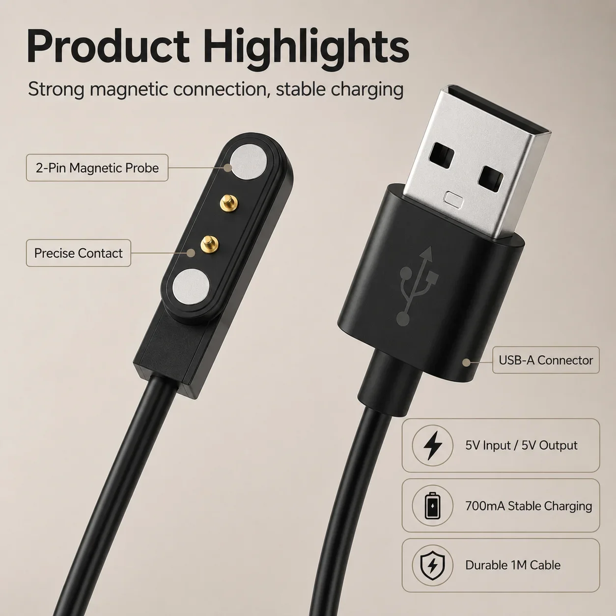 For Realme Watch5 Smartwatch Dock Charger Adapter USB Charging Cable Cord Smart Watch Power Charge Wire Accessories