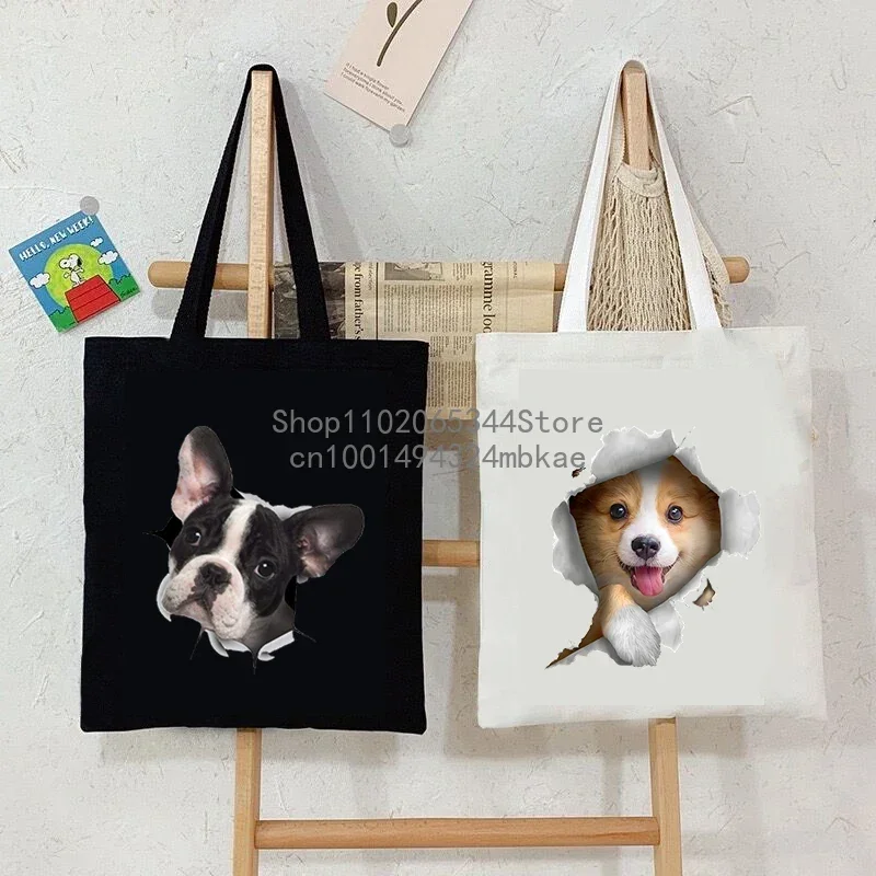 Borsa a tracolla con stampa di cani animali 3D Donna Uomo Borse tote per cani da cartone animato Studente Casual Shopping di grande capacità Borsa