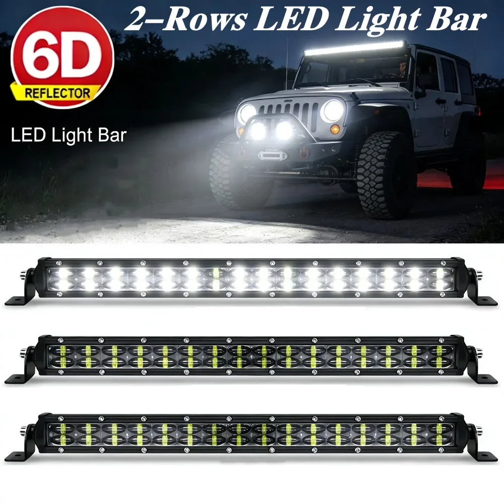 2-Rows 6D LED Light Bar 20 Inch Spot Flood Combo Beam LED Bar for SUV 4X4 Off-Road LED Work Light 12V 24V Auto Driving Lamp