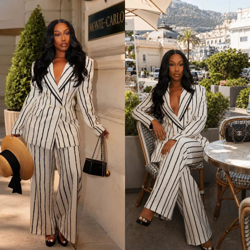 Elegant Women's Dresses Suit Gowns Pinstripe One Button Jacket And Pants For Female Satin 2 Pieces Suit Customized