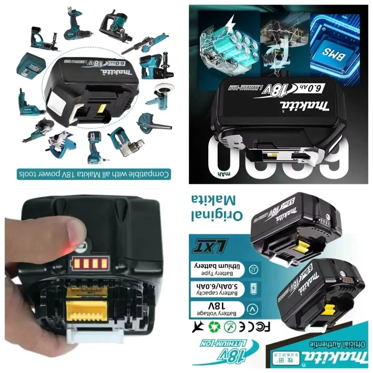 

Rechargeable 18V Li-Ion Battery 3/5/6Ah For Makita BL1830 BL1815 BL1860 BL1840 194205-3 Power Tools Replacement