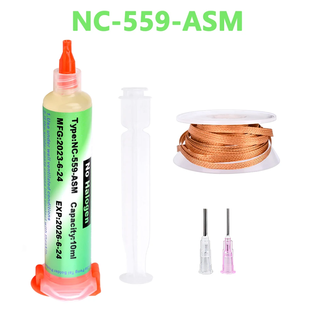 NC‑559‑ASM BGA Flux Paste 10ml Syringe No‑Clean Liquid Solder Flux for BGA Reballing PCB SMD Chip Repair Welding Tools