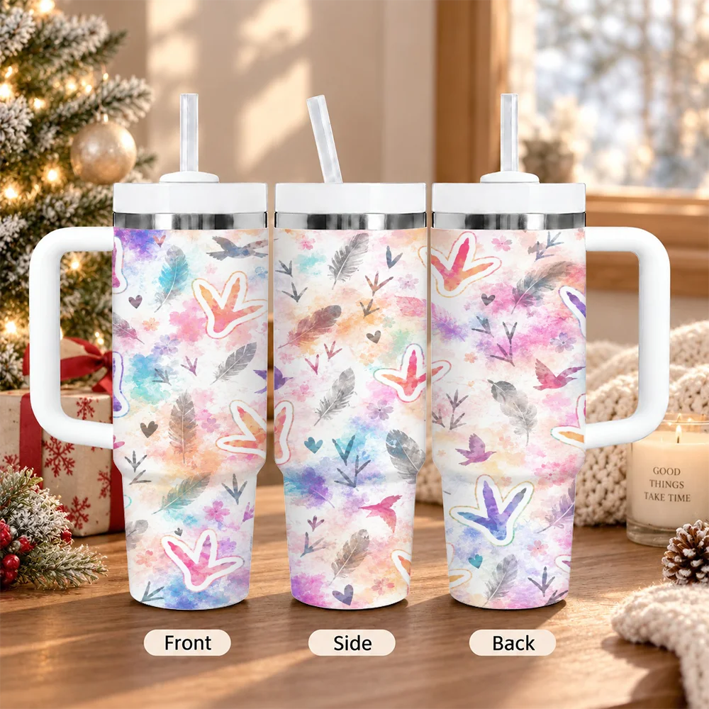 Pet Paw Prints Vacuum Flasks 40oz Insulated Stainless Steel Tumbler with Handle & Straw, Hot Cold Gift Cup