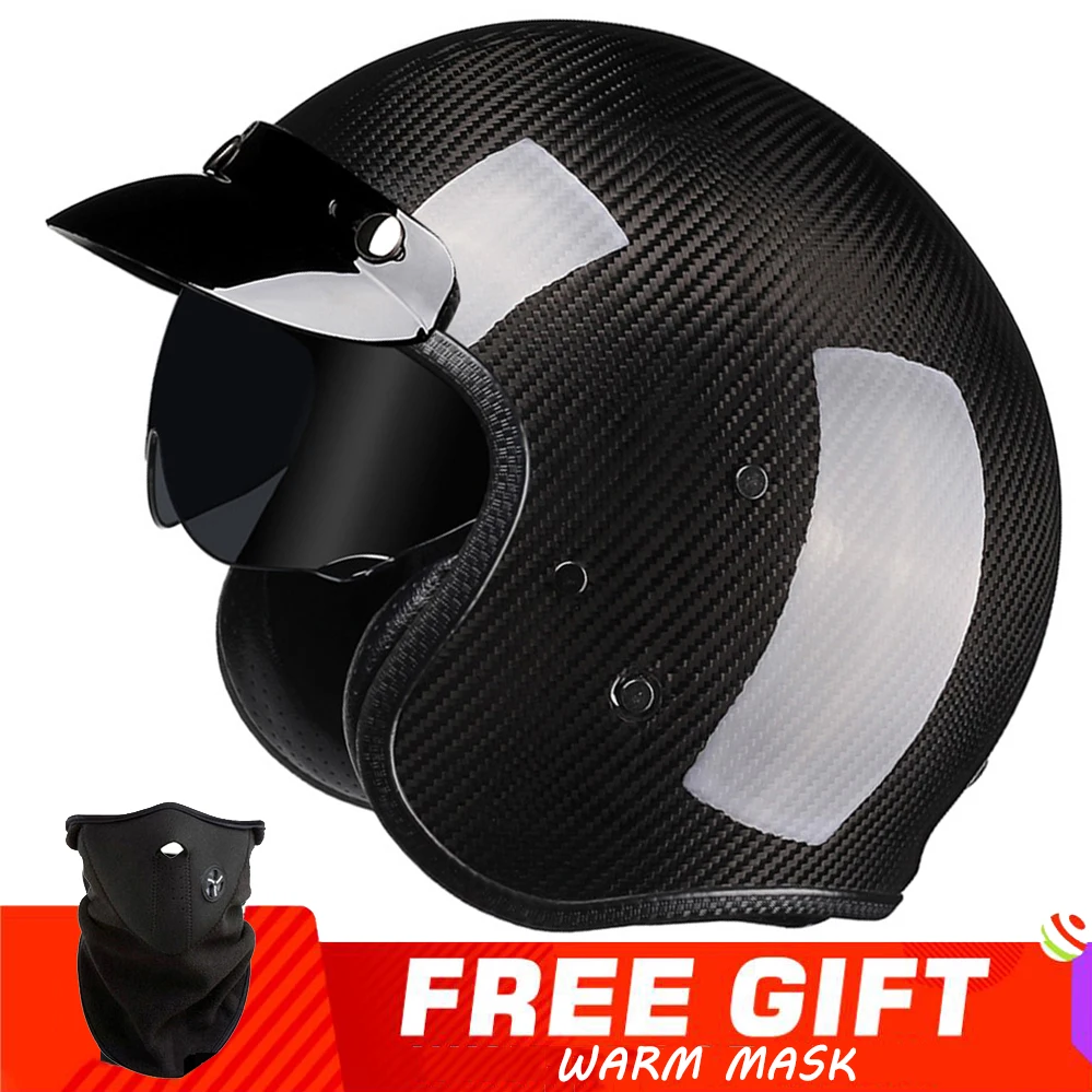 

Carbon Fiber 3/4 Jet Retro Motorcycle Helmet Open Face Motorbike Scooter Riding DOT ECE Approved Vintage Casque Motocross Racing