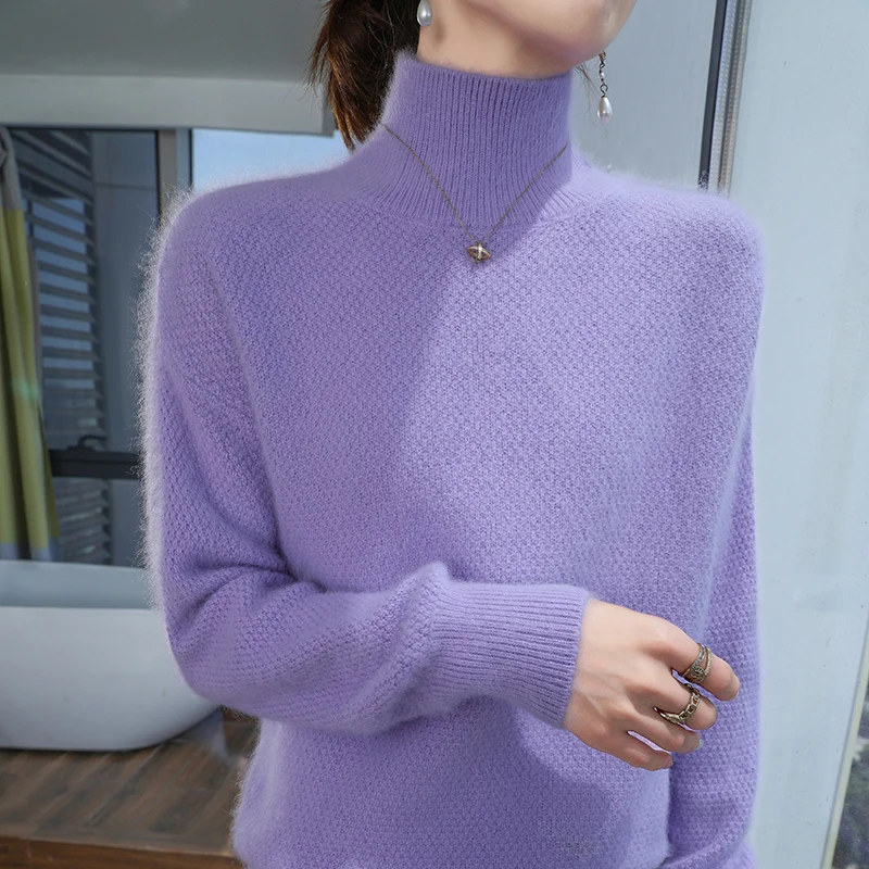 

Женский двухрядный утолщенный свитер из 100% норки, осенне-зимний пуловер с высоким воротником, вязаный свитер, универсальный нижний топ