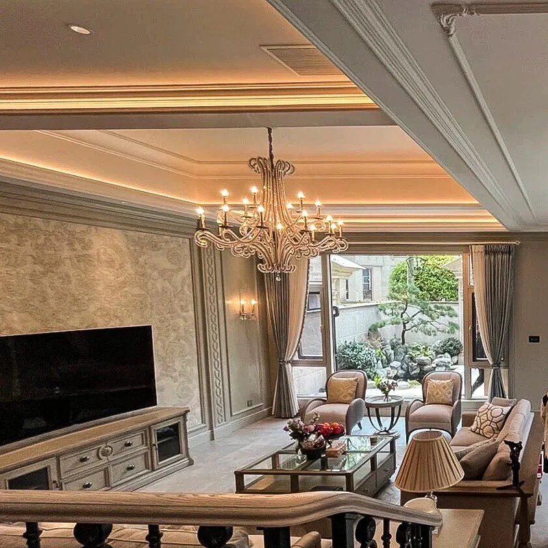 Duplex floor living room chandelier American villa apartment hollow atmosphere French lamp loft long staircase chandelier