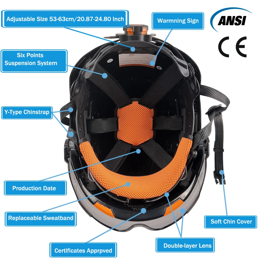 CE Hi-Vis Night Safety Helmet Led Headlamp Integrated Dual Visor Reflective Strip Vented Builder Work Cap Engineer Gear ANSI