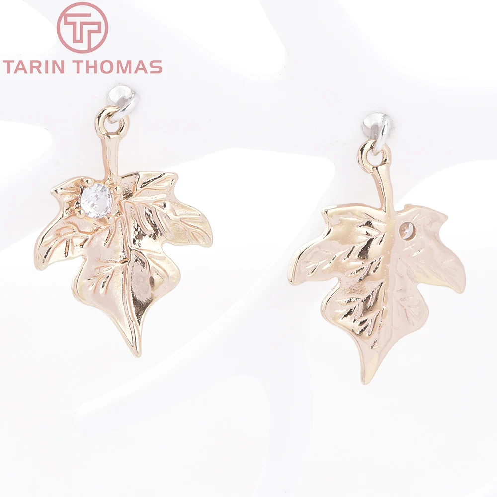 (9264) 4PCS 24K Gold Color Brass with Zircon Plant Series Flower Leaf Shaped Pendants High Quality DIY Jewelry Making Findings