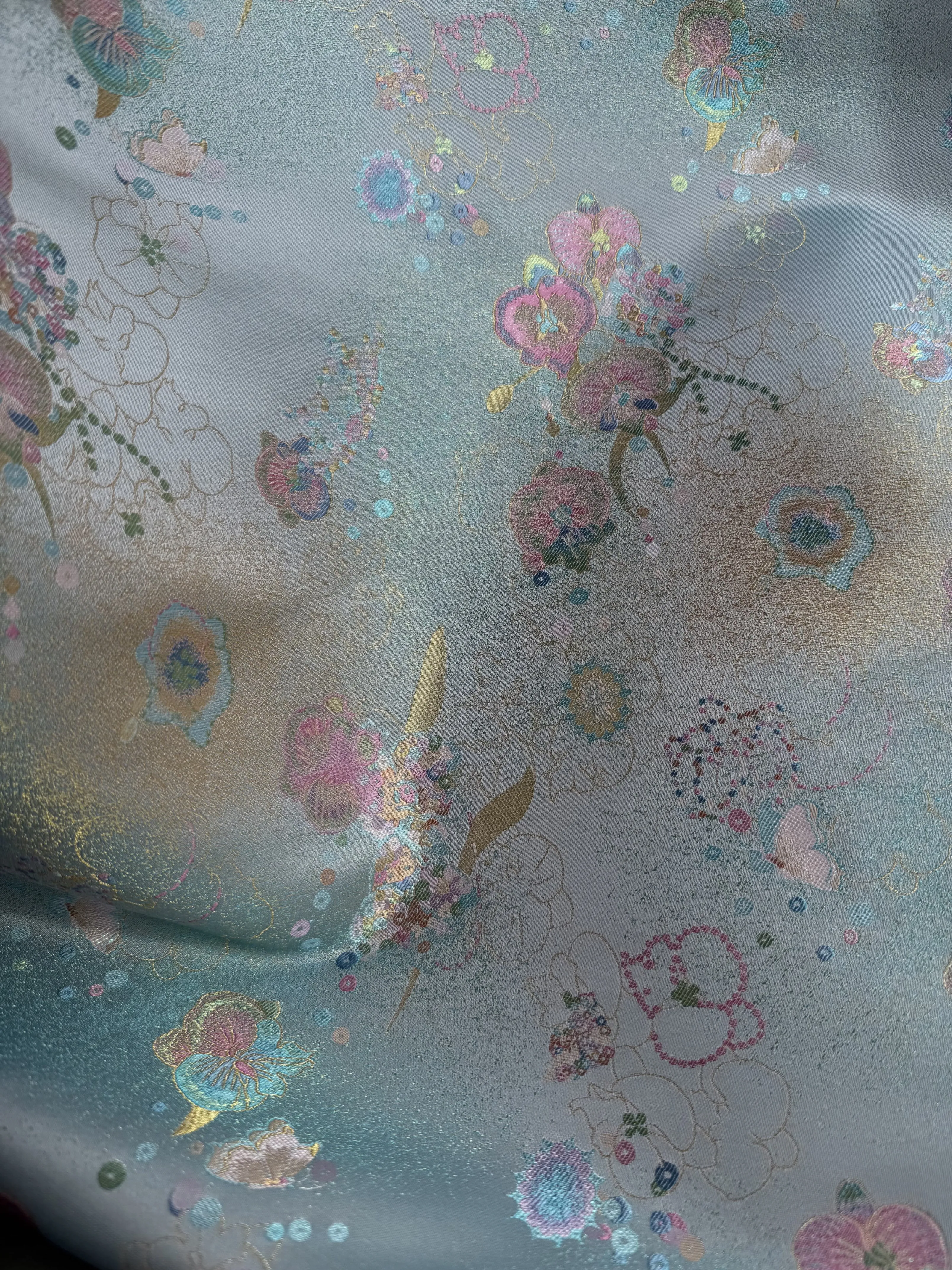 Orchid Pattern Silk Brocade Designer Fabric 100% Silk Jacquard for Hair Clips Textile Art and Handmade Accessories