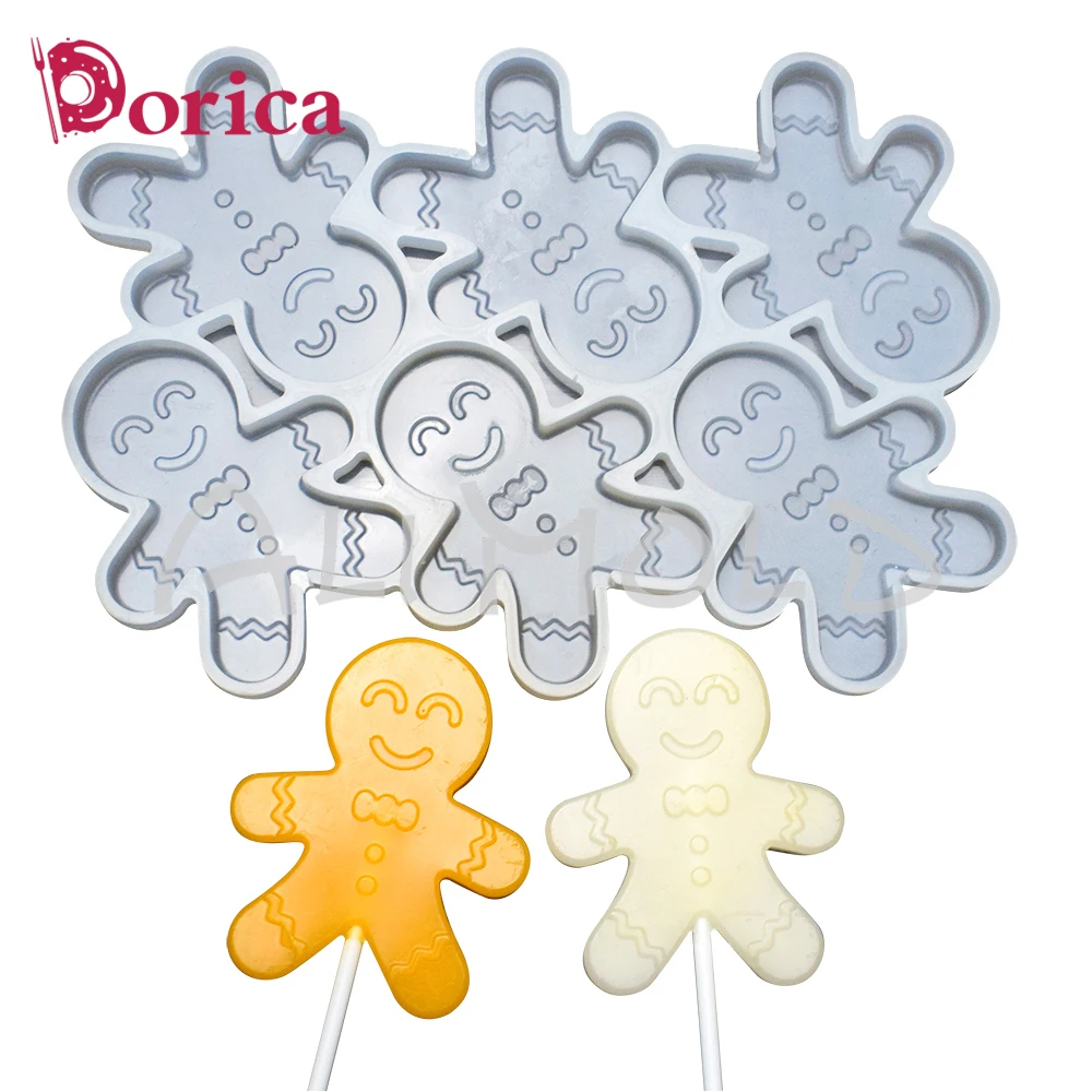 Dorica Gingerbread Man Lollipop Epoxy Mold Christmas Chocolate Cake Silicone Mould Kitchen Bakeware Cake Decorating Tools