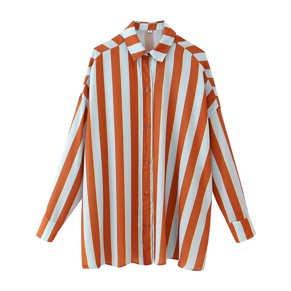 

UNIZERA 2025 new women's casual and elegant design with European and American style striped loose long sleeved shirt