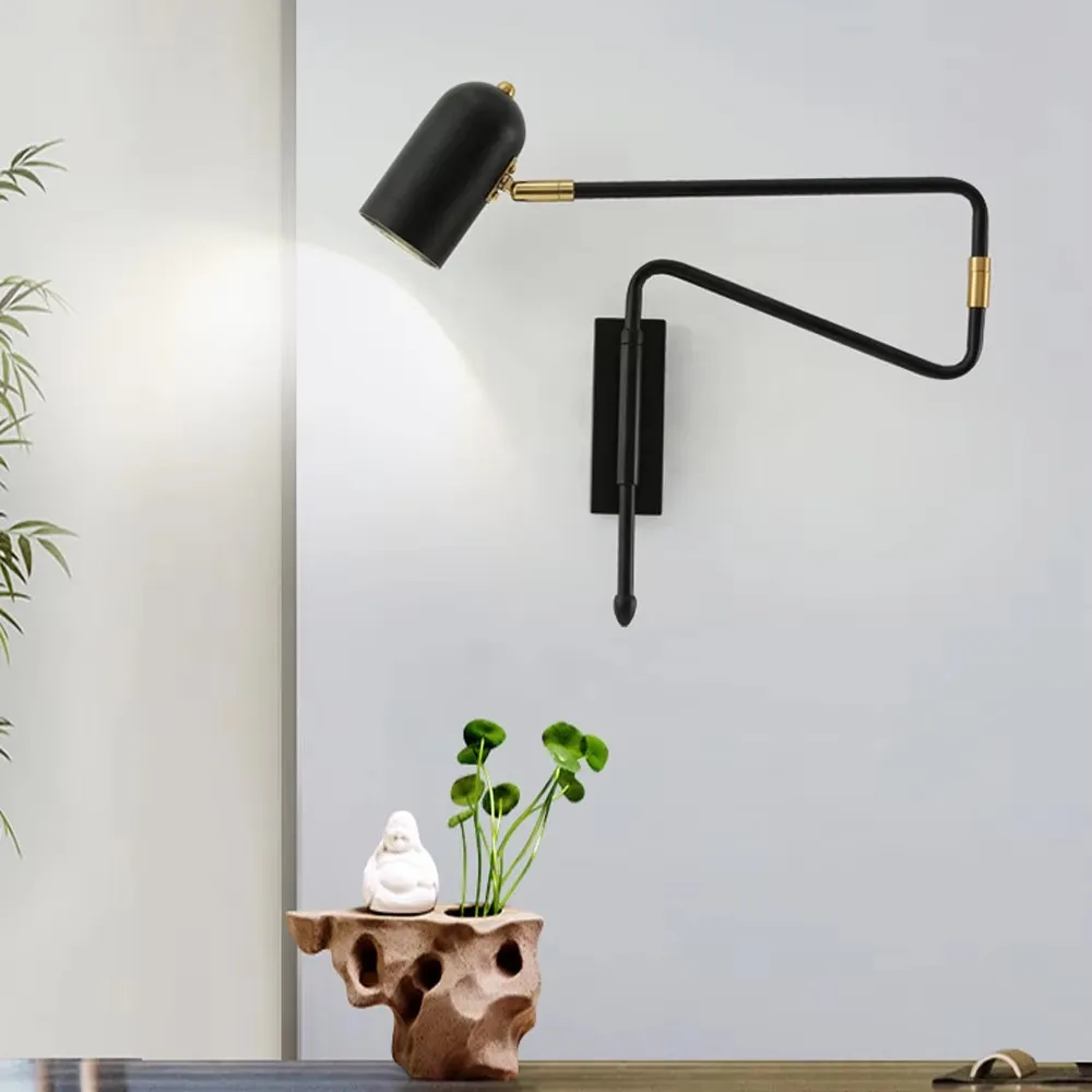 E27 Led Wall Lamp Nordic Rocking Arm Living Room Bedroom Black/Gold Long Pole Folding Stretchable Bedside Reading Lamp