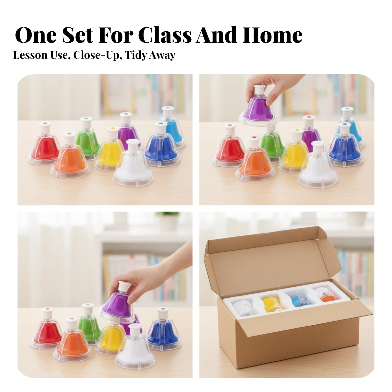8 Pieces Hand Bell with Double-Layer Shell Metal Hand Bell Effortless Bright for Children, Classroom, Home Play