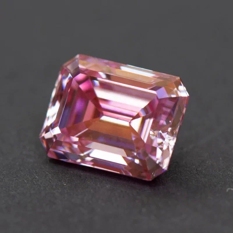 Moissanite Sakura Pink Color Emerald Cut Gemstone Lab Grown Diamond  Charms Jewelry Making Materials with GRA Certificate