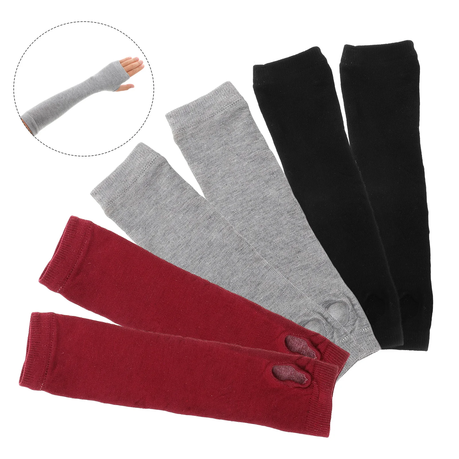 3Pairs Thin Half Finger Gloves Knitted Cotton Women Arm Sleeves with Thumb Hole for Smartphone Use Spring Autumn Warmers