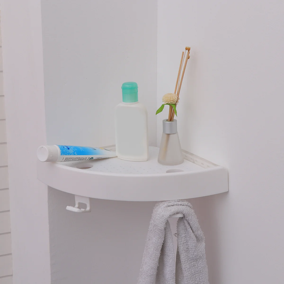 Bathroom Corner Shelf Strong Triangle Storage Rack White 4kg Load Capacity Double Suckers Design Adjustable Hooks Smooth