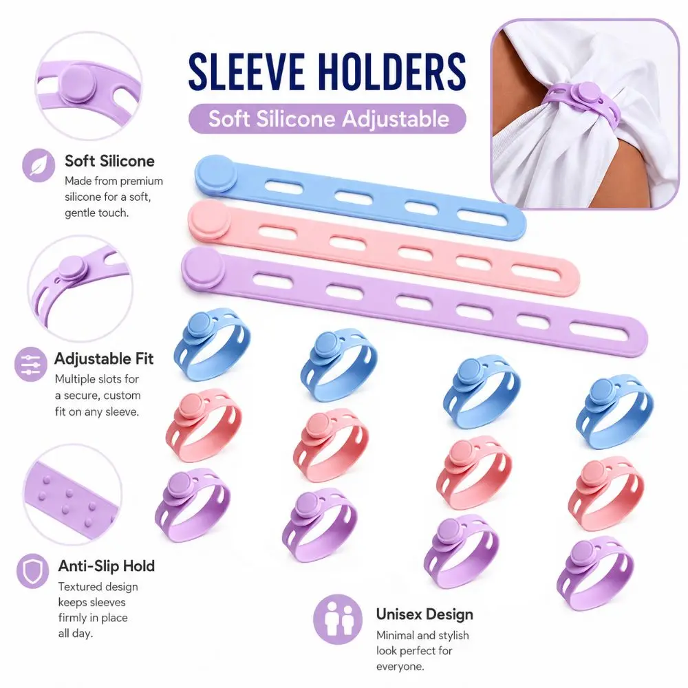 12PCS Soft Silicone Softball Sleeve Holders Flexible Easy To Clean Shirt Sleeve Holders Adjustable Colorfast