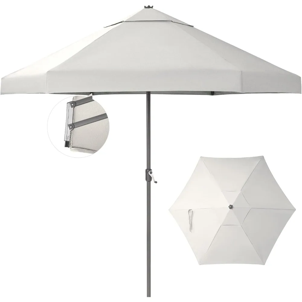 

9 Ft Patio Umbrella with Auto-Tilt & Olefin Fabric - Patented 90° Edge Connection Windproof Outdoor Umbrella for Table.