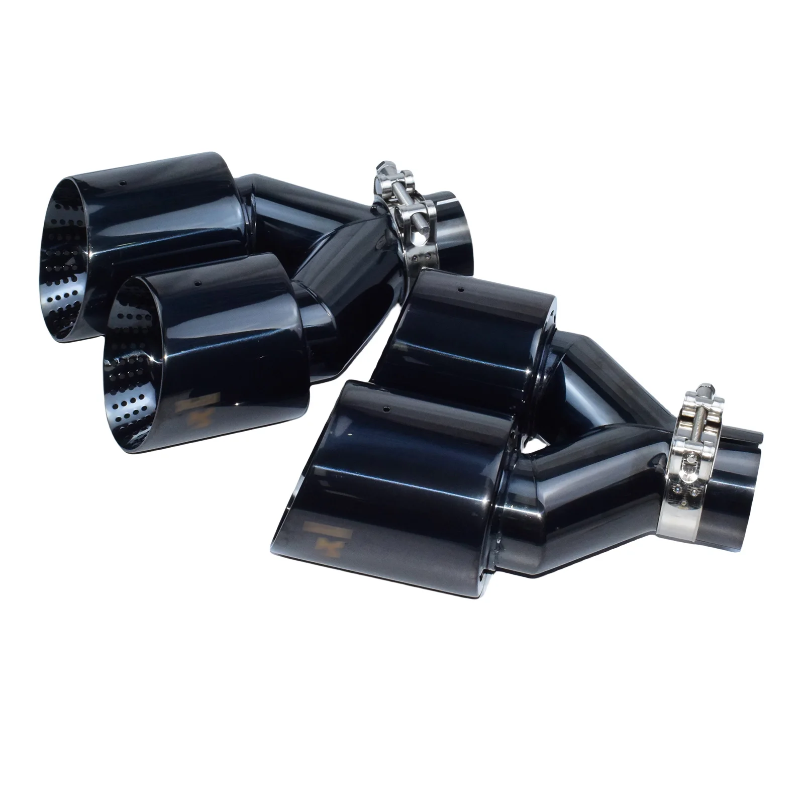 

New High Quality Custom Size 304 Stainless Steel Dual TailPipe Universal Black Muffler Exhaust Pipe with Double Car Exhaust Tip