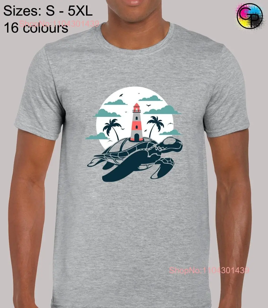 Turtle lighthouse mens T Shirt unisex funny novelty cool nature sea life blue planet beach summer design fashion cute top