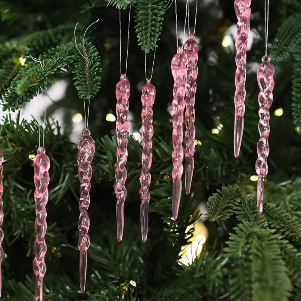 

1set Pink Blue Ice Bar Pendants for Xmas Decorations Christmas Tree Decorative Threaded Pendants Tree Hanging Drop Ornaments