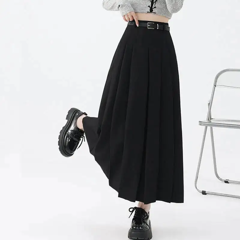 

New Women S Pleated Maxi Autumn High Waisted Zipper Jk Long Skirt Woman Elegant Loose Design Big Swing A Line Skirts