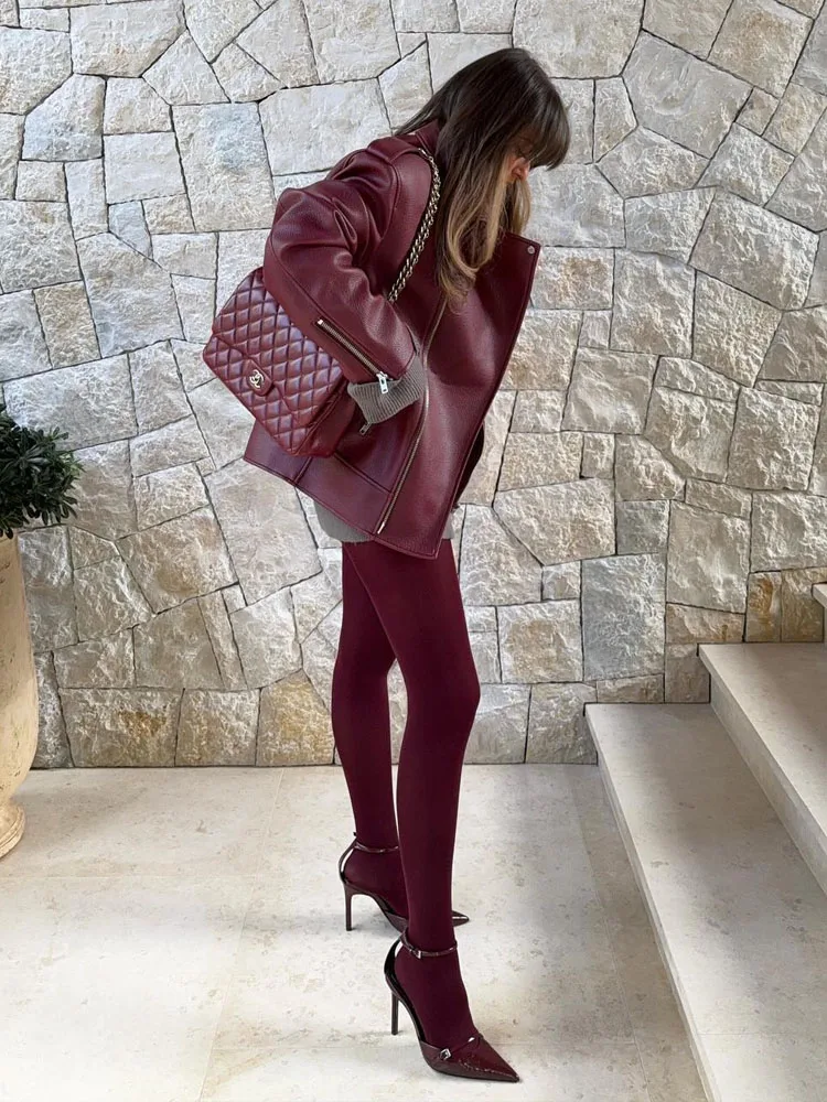 

Sexy Burgundy Vintage Stockings 100D Fashion Women Pantyhose Autumn Super Elasticity Tights Holidays Party Leggings 2025