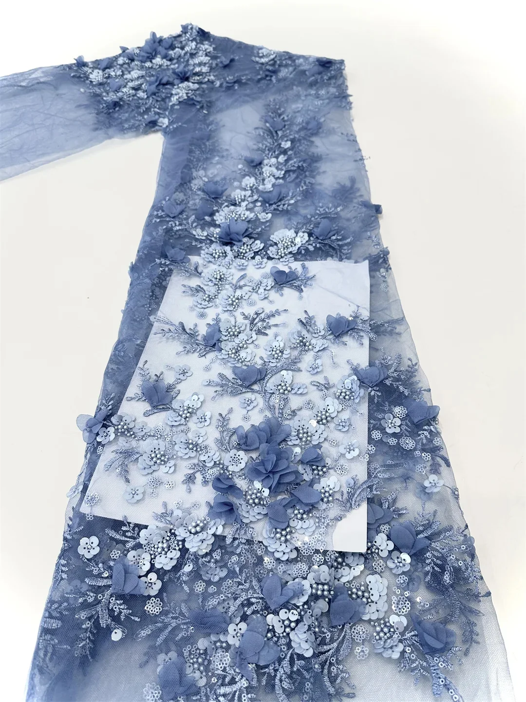 1 Yard African fabric for women 3D Flower Beads Lace Nigerian French Embroidery Tulle High-Quality for Wedding Dress Sewing