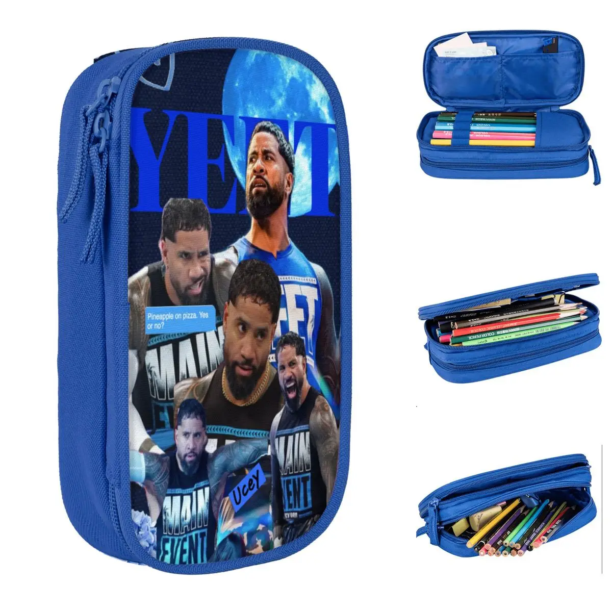 

Коробка для ручек большой емкости Jey Uso Yeet Wrestling Wrestler Merch, двухслойная сумка-карандаш для девочек, косметичка, подарок