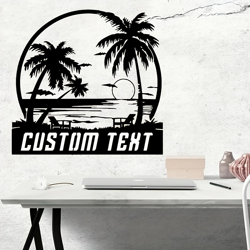 Custom Beach Palm Tree Metal Sign Nautical Wall Art Home Lakeside Cottage Decor Rustic Hanging Gift Coastal Sign