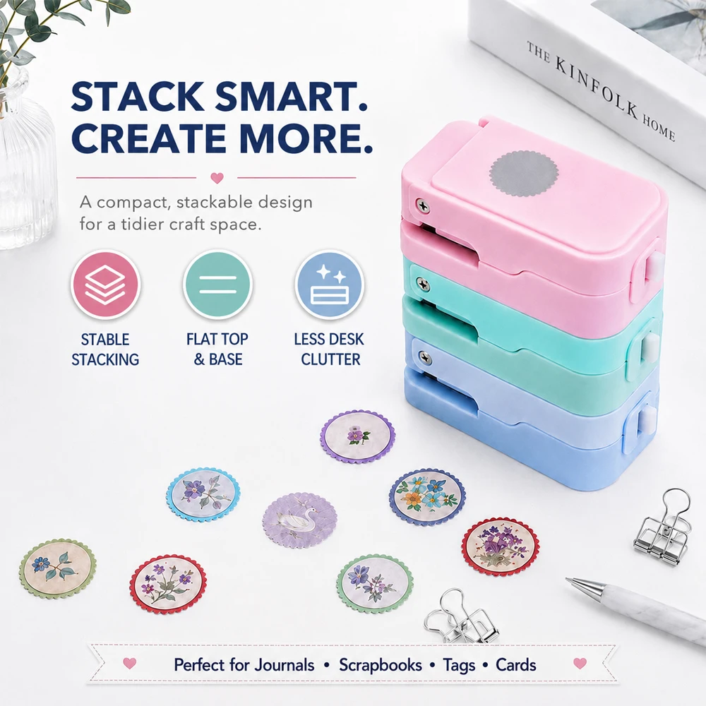 2.2x2.2cm / 0.87x0.87in Scalloped Circle Lever Punch, Stackable Paper Punch for Junk Journal, Scrapbooking & Card Making