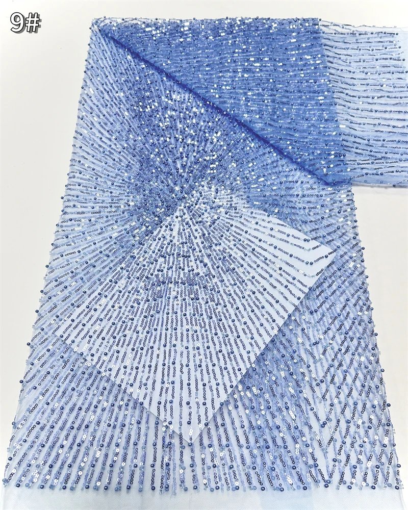 

Luxury African Beaded Lace Fabric with High-Quality Sequins for Nigerian Party Dress Sewing Material