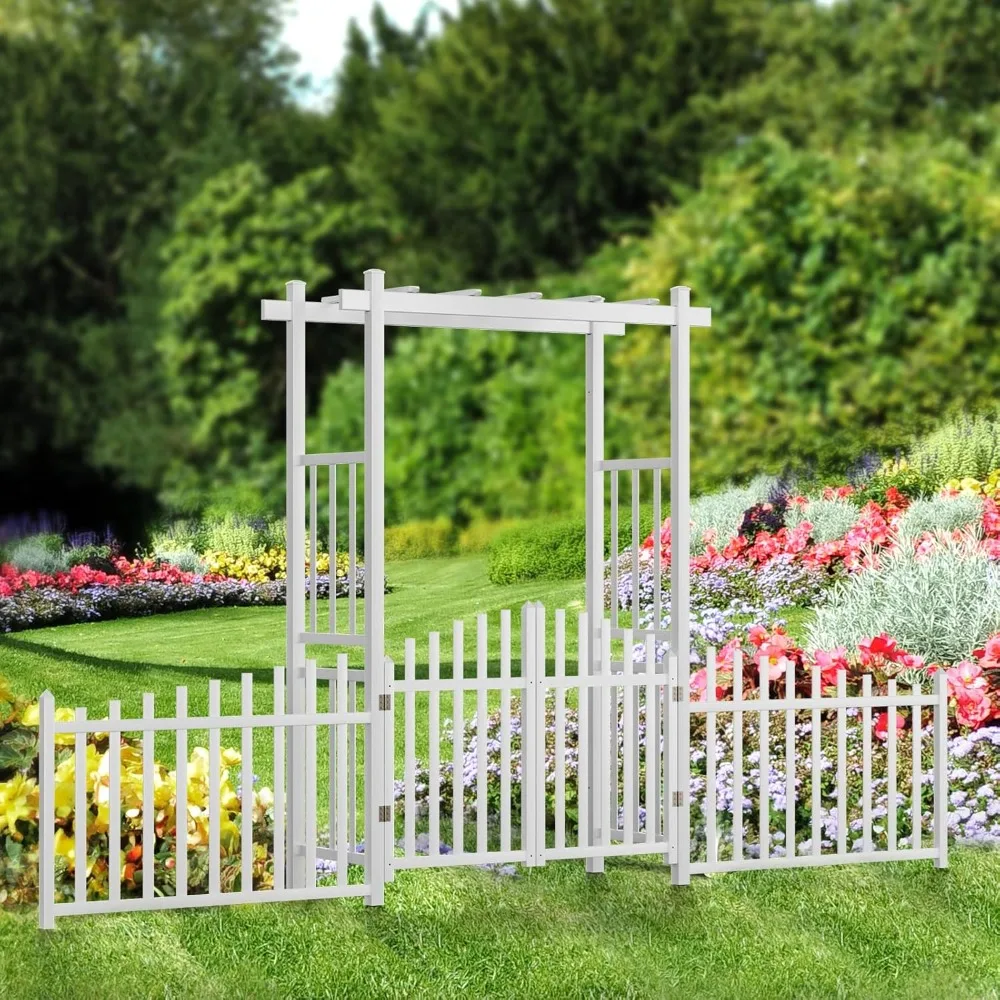 

Garden Arbor with Gate and Fence, PVC Wedding Arch for Ceremony Party, Garden Trellis for Climbing Plants Outdoor,