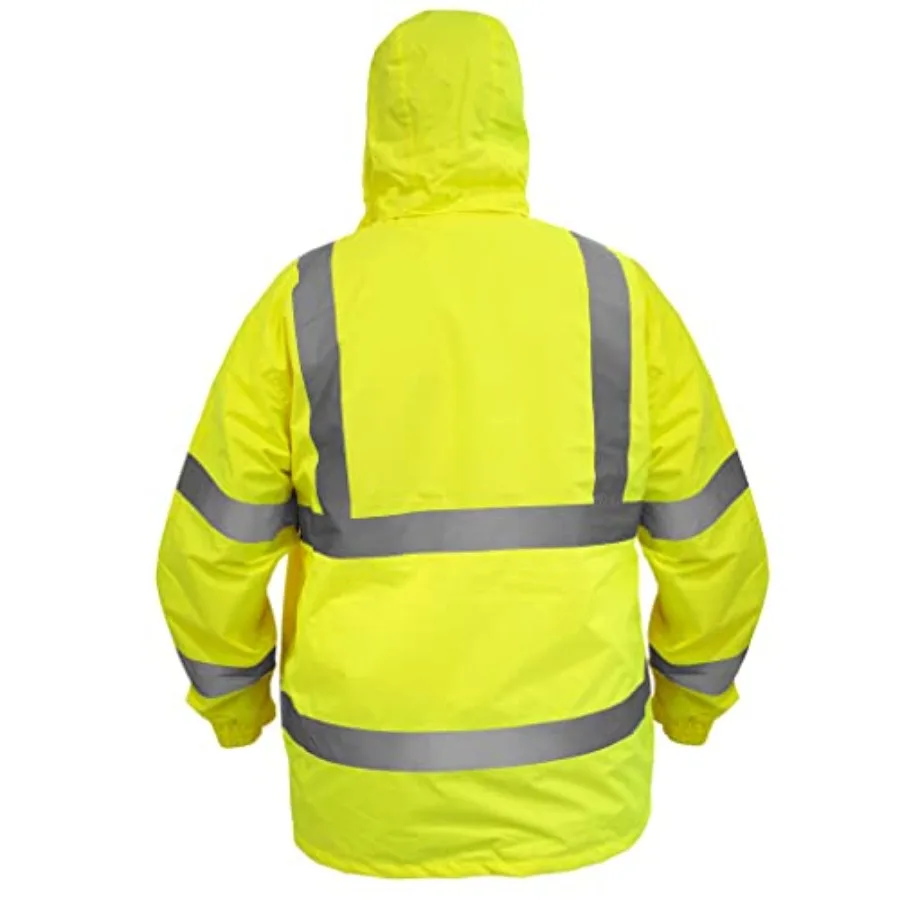Hi-Visibility Waterproof Rain Jacket with Mesh Lining, ANSI/ISEA 107-2015 Class 3 Type R, Lightweight Wind-Resistant Safety Jac