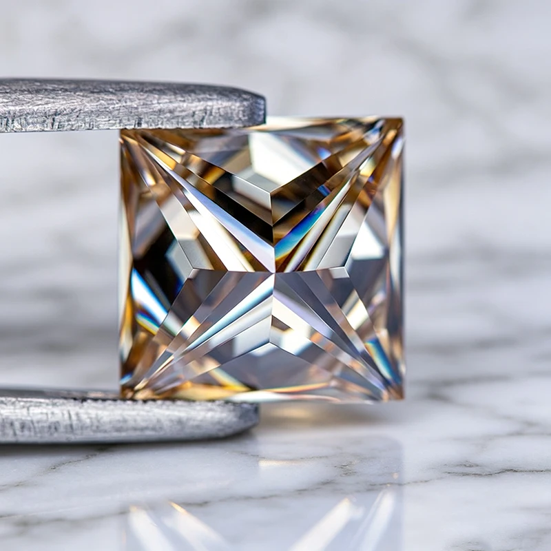 Moissanit-Stein, natürlicher Champagner-Princess-Schliff, Edelstein für DIY-Ringe, Halsketten, Ohrringe, mit Zertifikat – Detail 6
