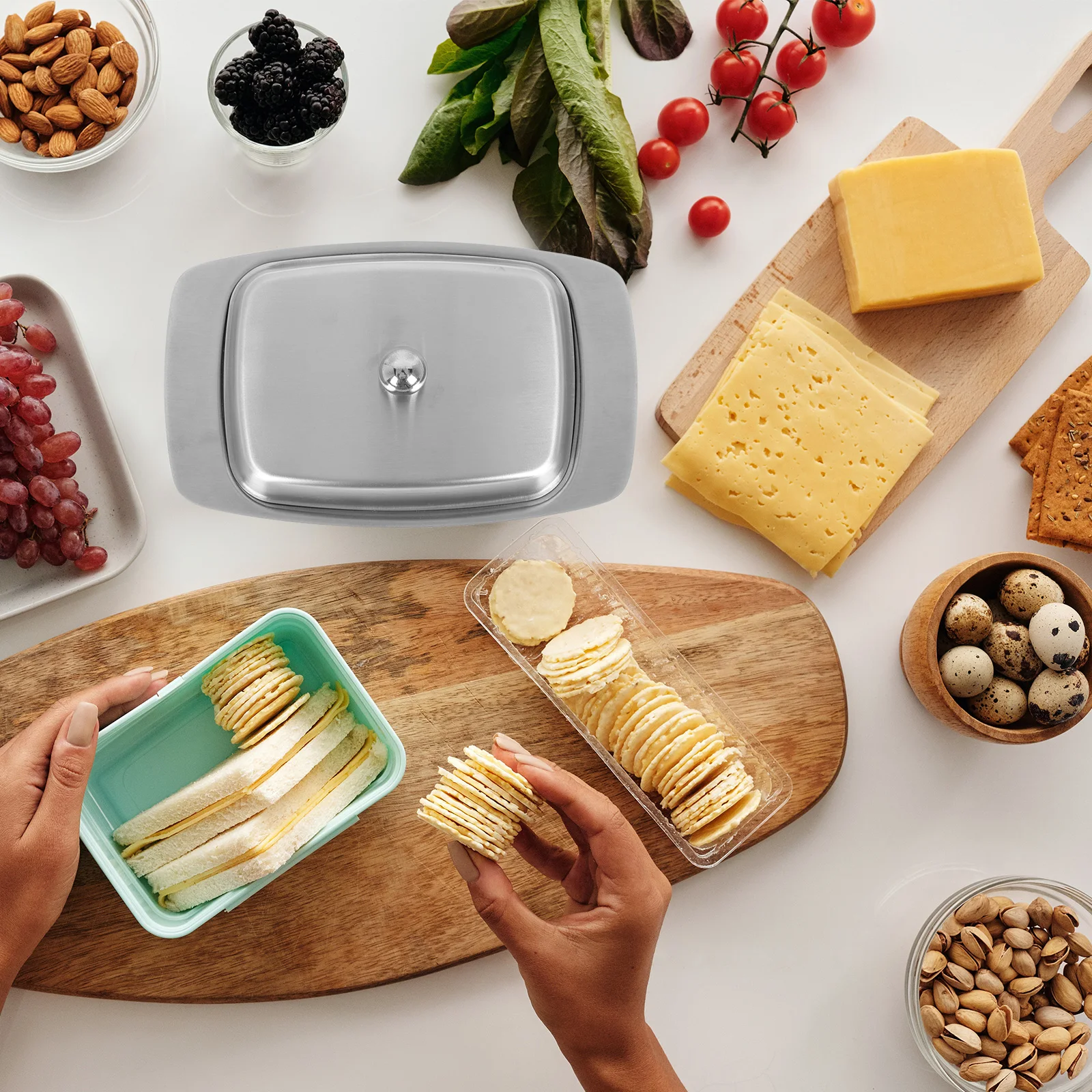 

1pc Butter Box Stainless Steel Container Large Size Dustproof Tray Removable Bread Plate Fruit Storage Kitchenware Set Household