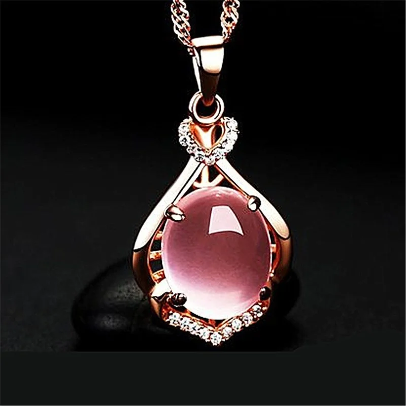 Chinese Natural Jade Pink Hand-carved Water Drop Pendant Fashion Boutique Jewelry Pink Agate Necklace Popular Gift