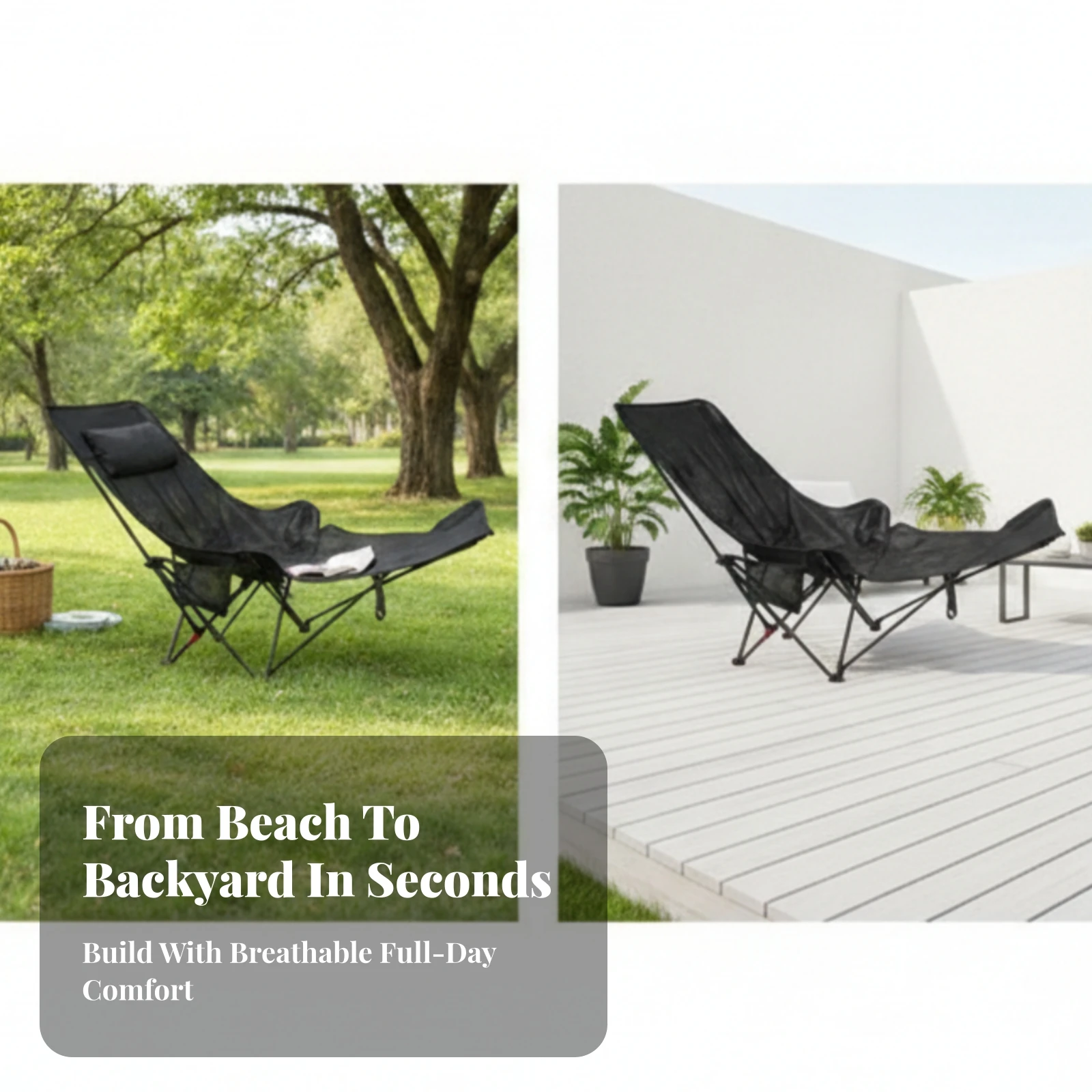 Furniture Adjustable Chair with Leg Rest Foldable Lounger with Side Pocket Breathable for Campers, Camping, Patio view 6