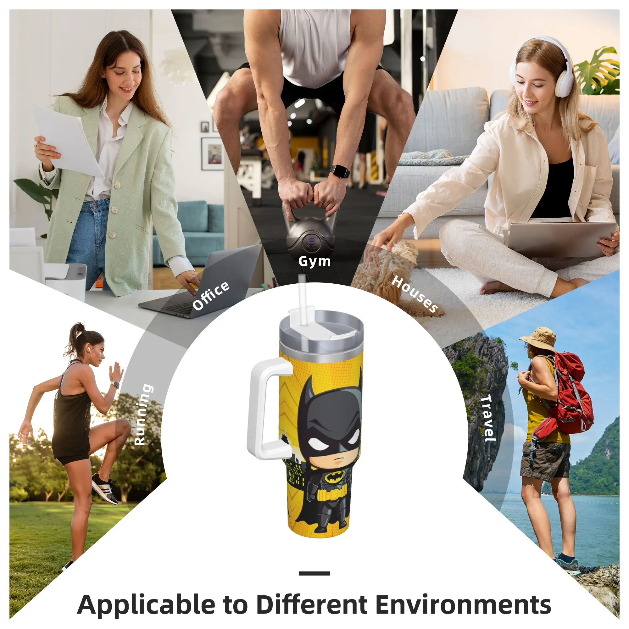 B-Batmans Cartoon Tumbler 3D Print Cold and Hot Water Bottle Leakproof Stainless Steel Thermal Mug Custom Beach Car Mugs view 6