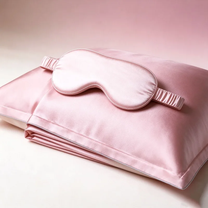 Silk Pillowcase Eye Mask Set 40 Momme Mulberry Silk Pillowcase with Piped Edge 22 Momme Sleep Mask Soft Pillow Case Gift for Her