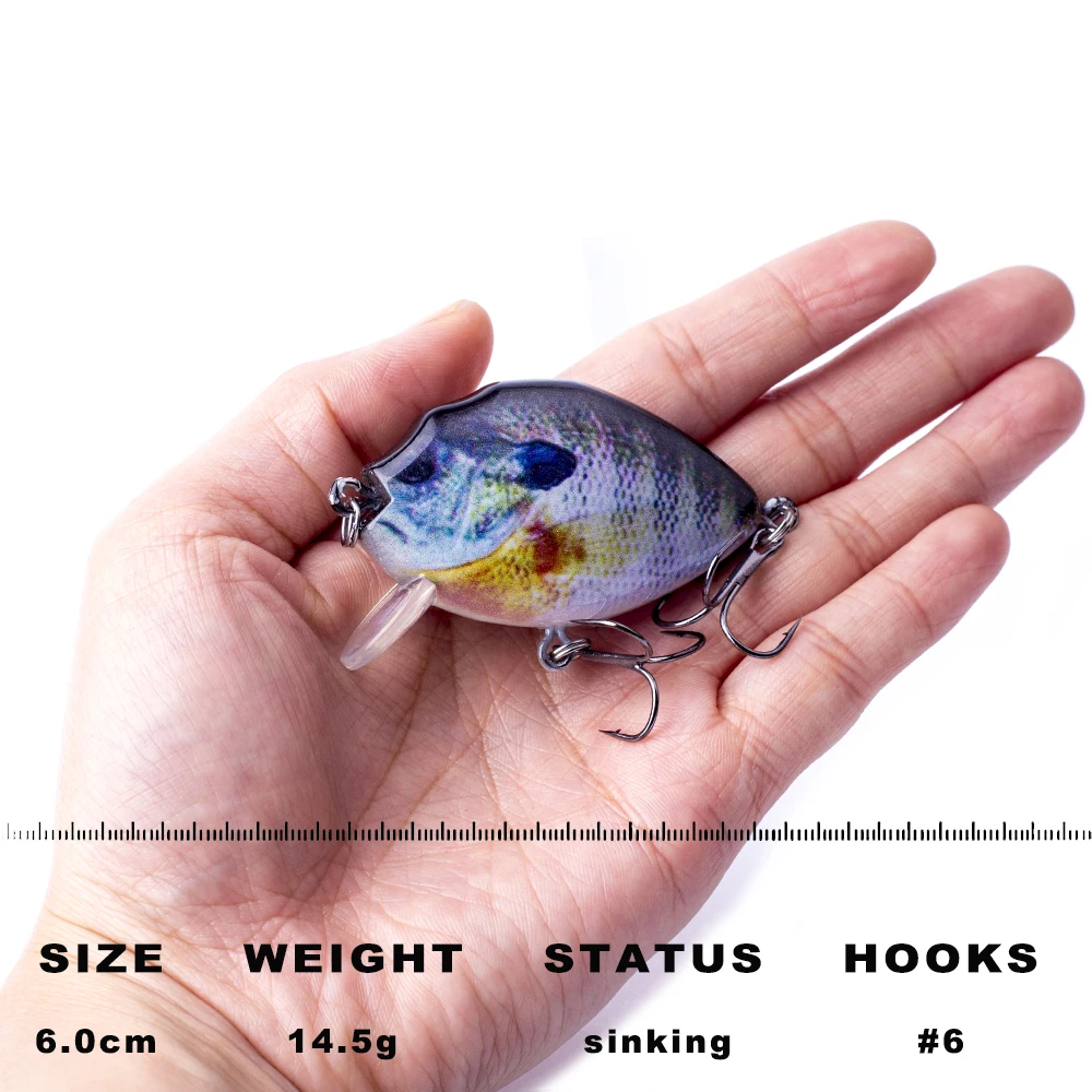 CCLTBA 6cm 14.5g Crankbait Lure Round Lip Sink Wobbler Bait Panfish Fishing Tackle for Bass Bluegill Fishing