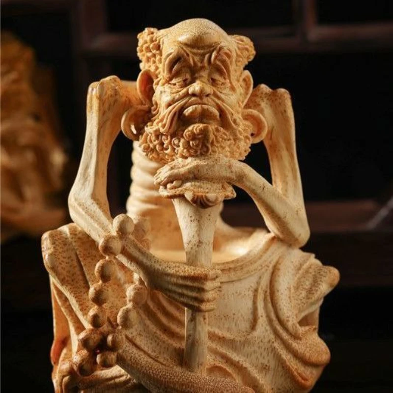 

Bamboo root carving, hand-carved Luohan cultural play ornament, hand handle