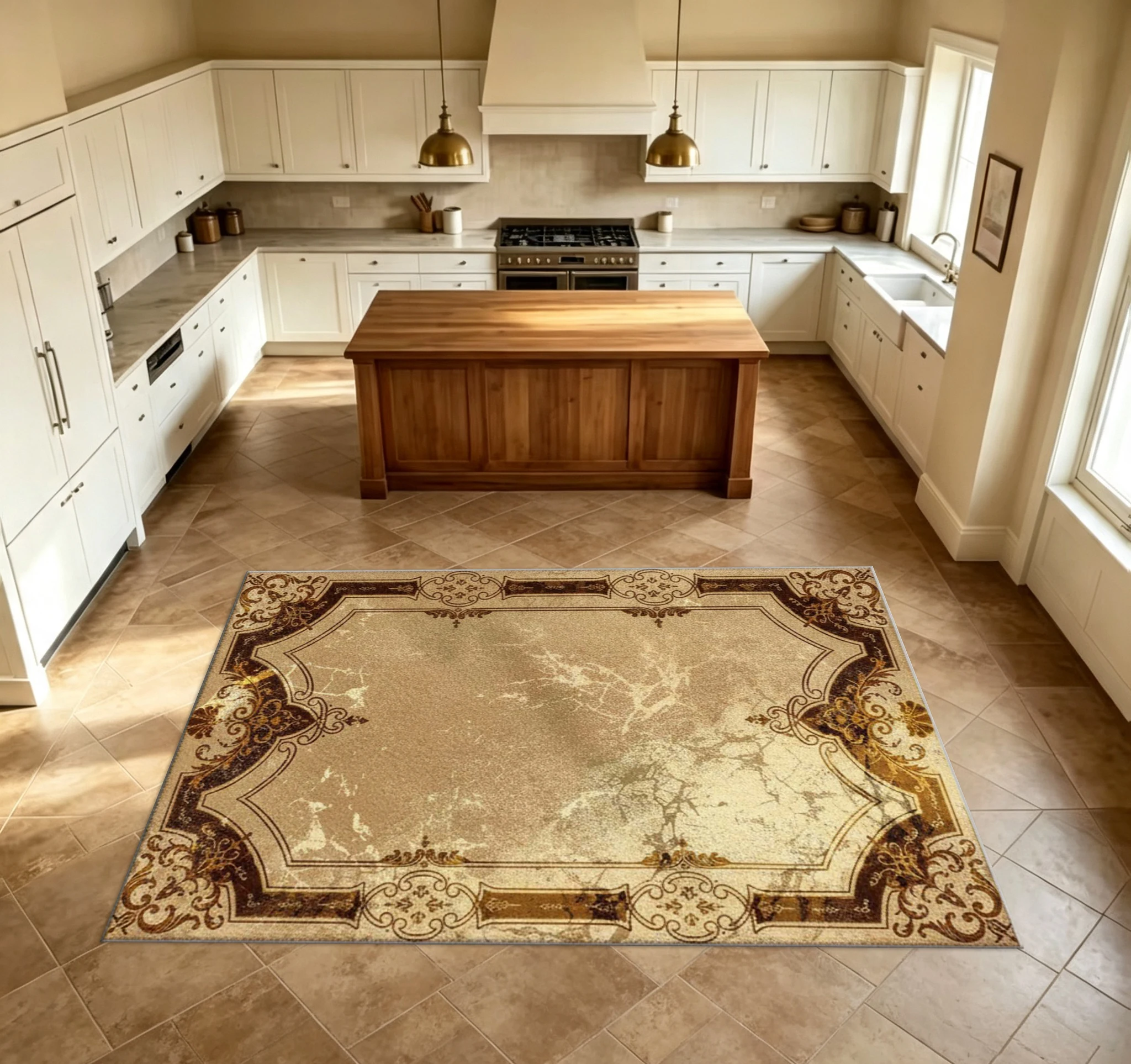 Vintage Marble Cracked Texture Area Rug Luxury Ornate Border Floor Carpet for Living Room Bedroom Home Decor