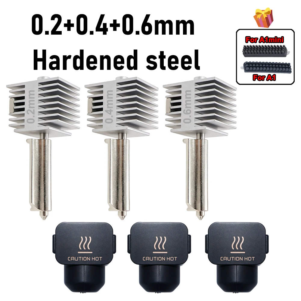 Verbessertes Hotend-Kit für Bamb Lab A2L/A1/A1 Mini – Hochgeschwindigkeits-Hotend-Baugruppe mit 0,2/0,4/0,6/0,8 mm gehärteter Stahldüse – 3D-Teil