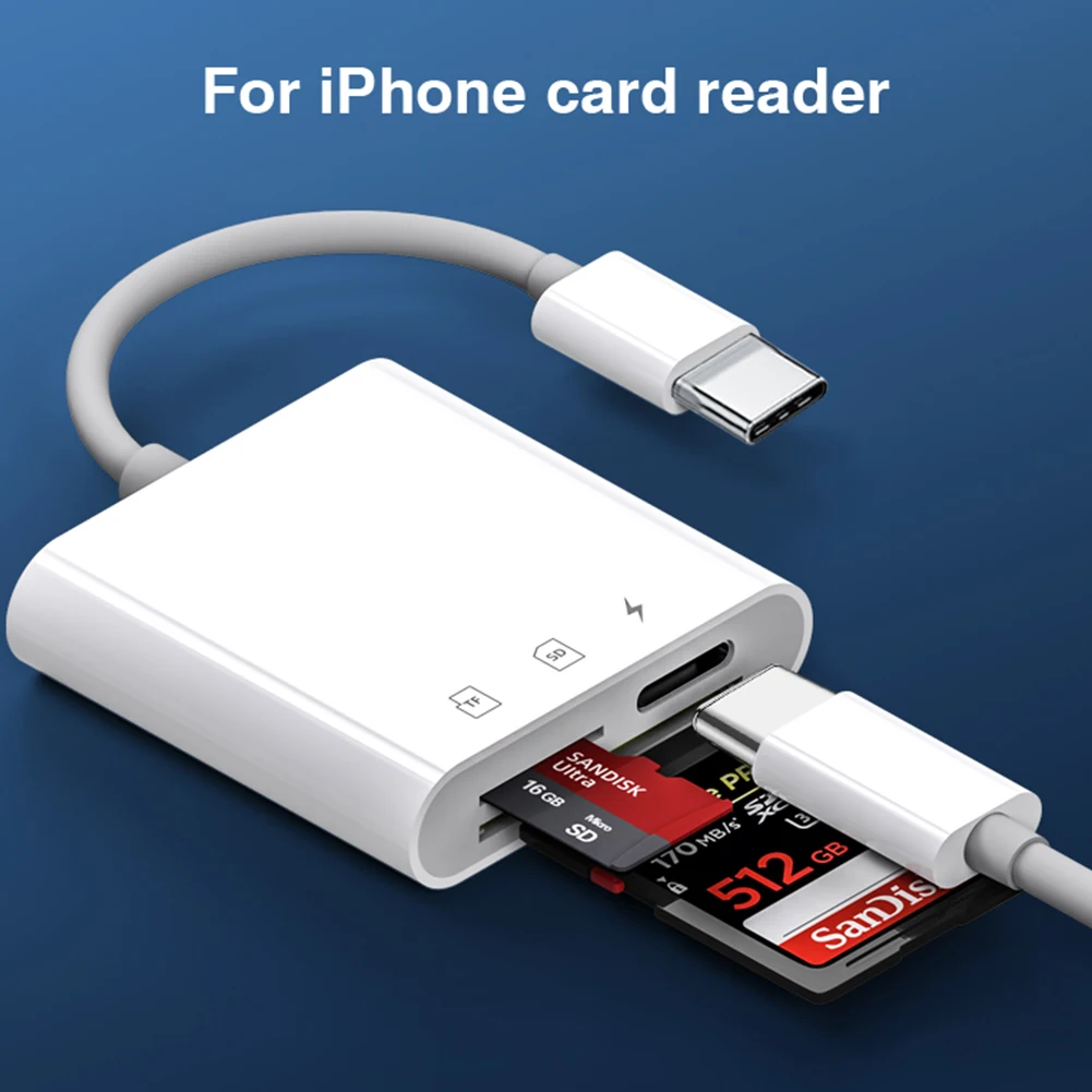 3 in 1 Type C To SD TF Type C Camera Adapter For iPhone 17 16 15 Pro Card Reader USB C With Charge Memory Card Plug and Play