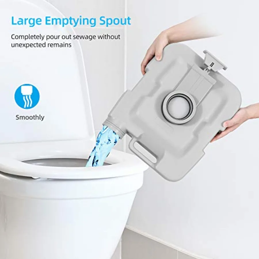 Portable Toilet for Camping Hiking Hunting Boating RV Travel, 5.3 Gallon Detachable Waste Tank, Double Water Spouts, Gray Plast view 5